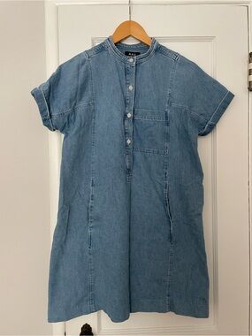 A.P.C. Light Blue Denim Short-Sleeve Shift Dress